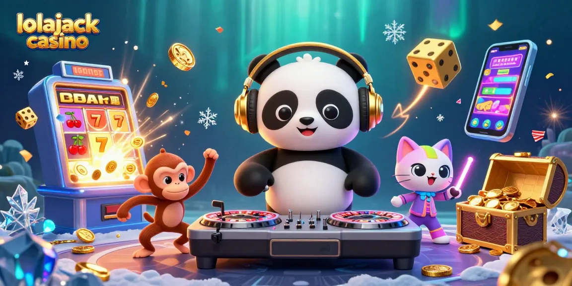 Experience excitement at lolajack casino with a DJ panda, a dancing monkey, and glowing elements.