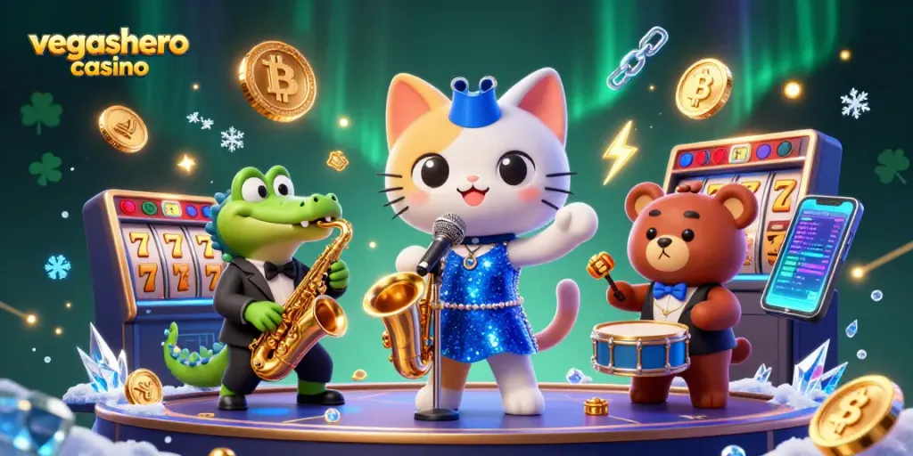 Experience winning excitement at vegashero casino with lively and engaging characters celebrating gaming.